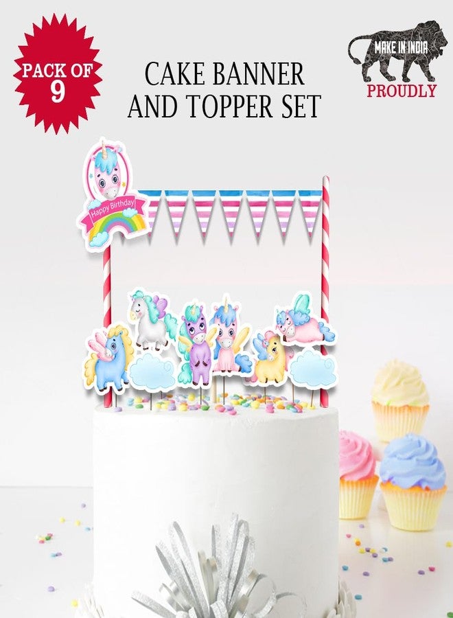 Suruchi Strokes Unicorn Theme Birthday Party Decoration | Banner | Hangings | Frill | Poster | Cake Topper | Gifts Tags | Combo | Eye Mask | Props (Cake Topper) - Image 2